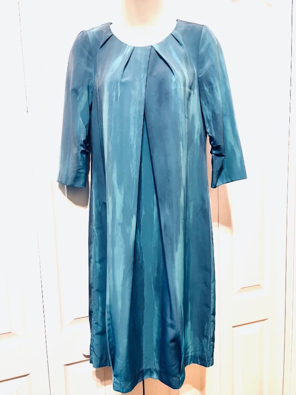 Simply Vera Vera Wang-Pleated Blue Tie Dye-3/4 Sleeves-Size 2-Lighweight-Zip